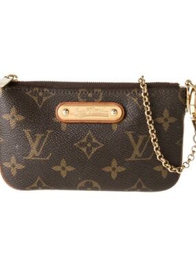 Louis Vuitton Brown Monogram Mini Wristlet with Gold Chain